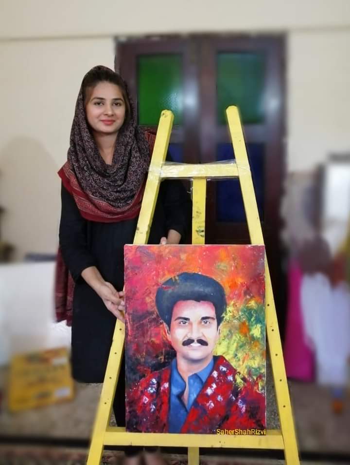 Today 27th dec, is the death anniversary of Sarmad Sindhi. #
@SaherShahRizvi1 has painted his portrait to pay a tribute to him which we are sharing once again to remember this outstanding artist💕
 #GirlWithTheGoldenFingers ❤
#TributeToSarmadSindhi