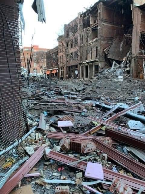 FBI believes person of interest, 63 y.o 'Anthony Q. Warren' died in the blast, making it the first suicide car bombing on U.S. soil since 1927. He was allegedly motivated by 5G conspiracy theories to attack AT&T. Some more aftermath shots of the scene of the blast: