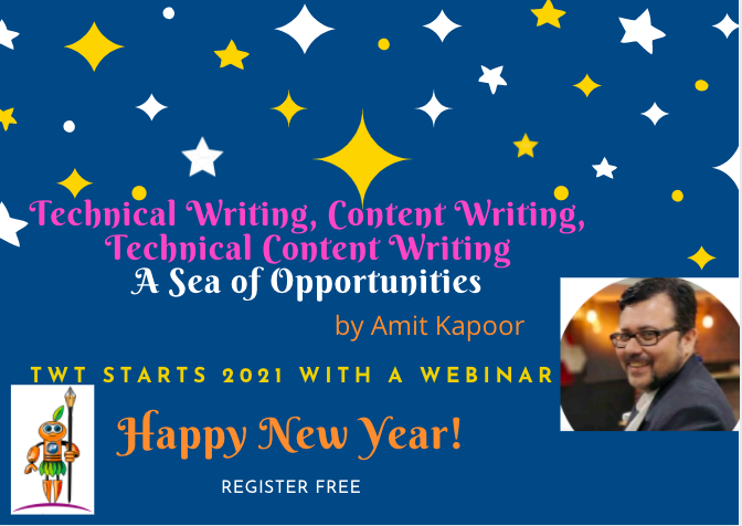 Techwriterstri1's tweet image. Tech Writer's Tribe Welcomes the New Year with a Webinar by Amit Kapoor.
Date: January 3, 2021
Time: 10.45 AM - 12.15 PM Indian Standard Time
For Free registration use the link: tiny.cc/3ya7tz
#Technicalwriting #Contentwriting #technicalblogs