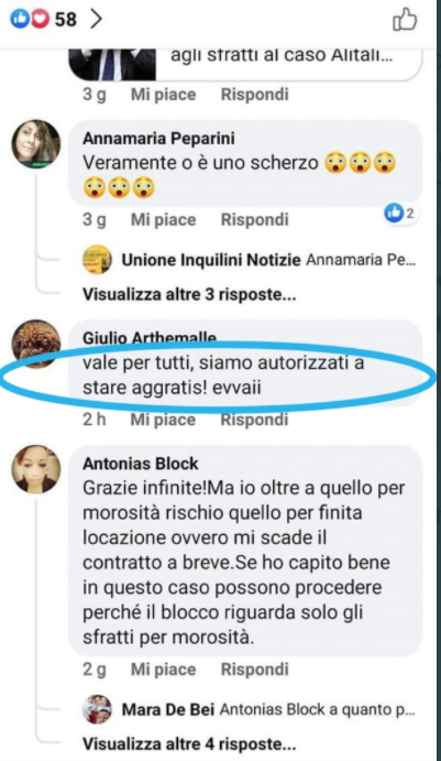 Mi segnalano questo simpatico dialogo fra beneficiari della requisizione degli immobili disposta dal Governo.