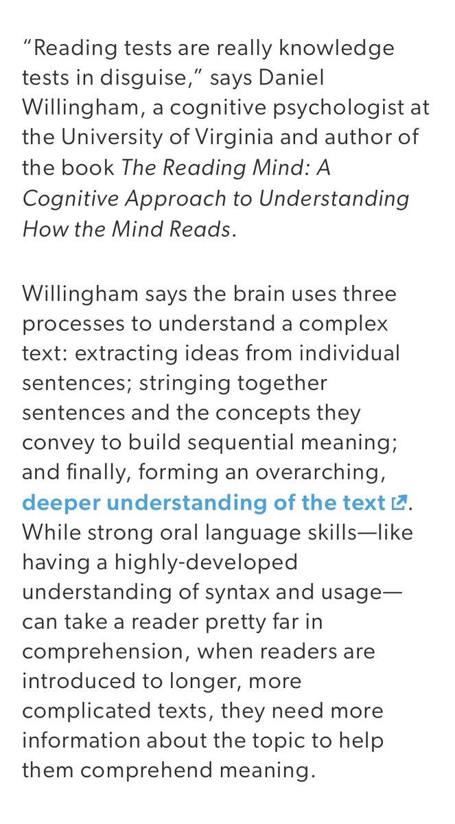 We get a spotlight on the widely-touted literacy work in  @BaltCitySchools, as well as an examination of its cognitive science underpinnings, via discussion with  @DTWillingham.Cc:  @SonjaSantelises  @janiselane22  @kyairb  @kstoryscotti  @AshleyPCook24  @jennwenn79.