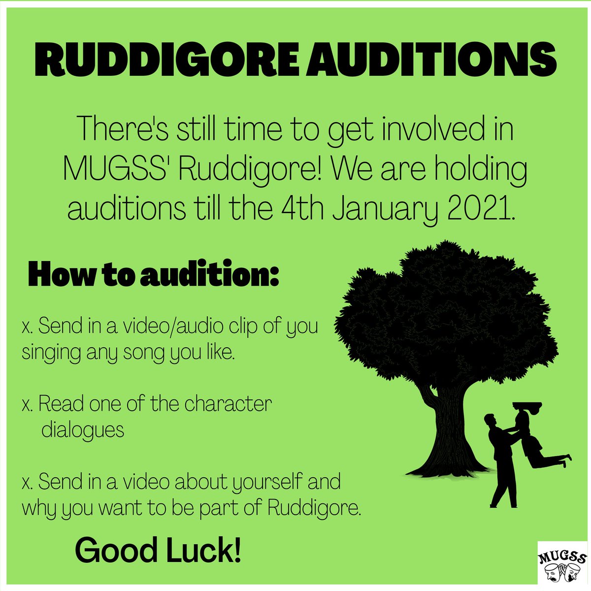 MUGSS's tweet image. We are still auditioning for our Ruddigore principles! You've got till the 4th January to get your auditions in:

 docs.google.com/forms/d/1-H-RB…

Good luck!