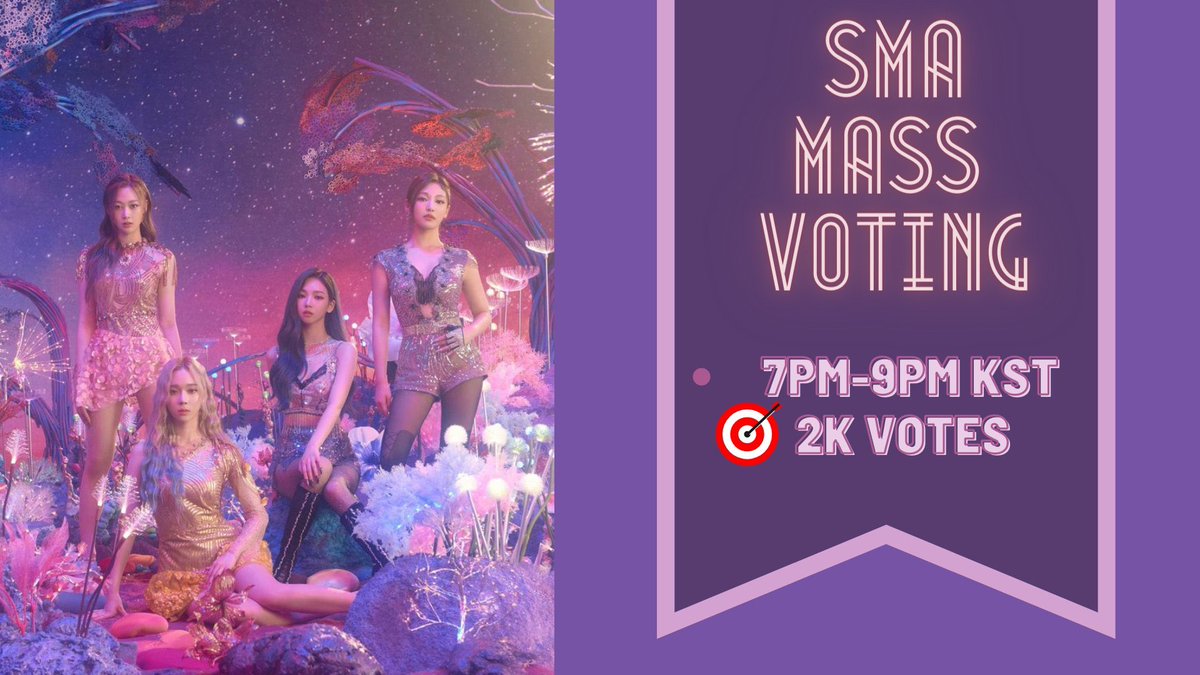 aespaintl's tweet photo. 📣 MASS VOTING ON SMA ‼️

📝MYs, WE HIGHLY ENCOURAGE YOU ALL TO PARTICIPATE ON OUR MASS VOTING LATER.

⏰ 7:00PM - 9:00PM KST
🎯 +2,000 VOTES

Note: Prepare all your devices, accounts and your voting tickets. Let’s go, MYs!

#aespa #에스파 @aespa_official https://t.co/IhagkYhyVn