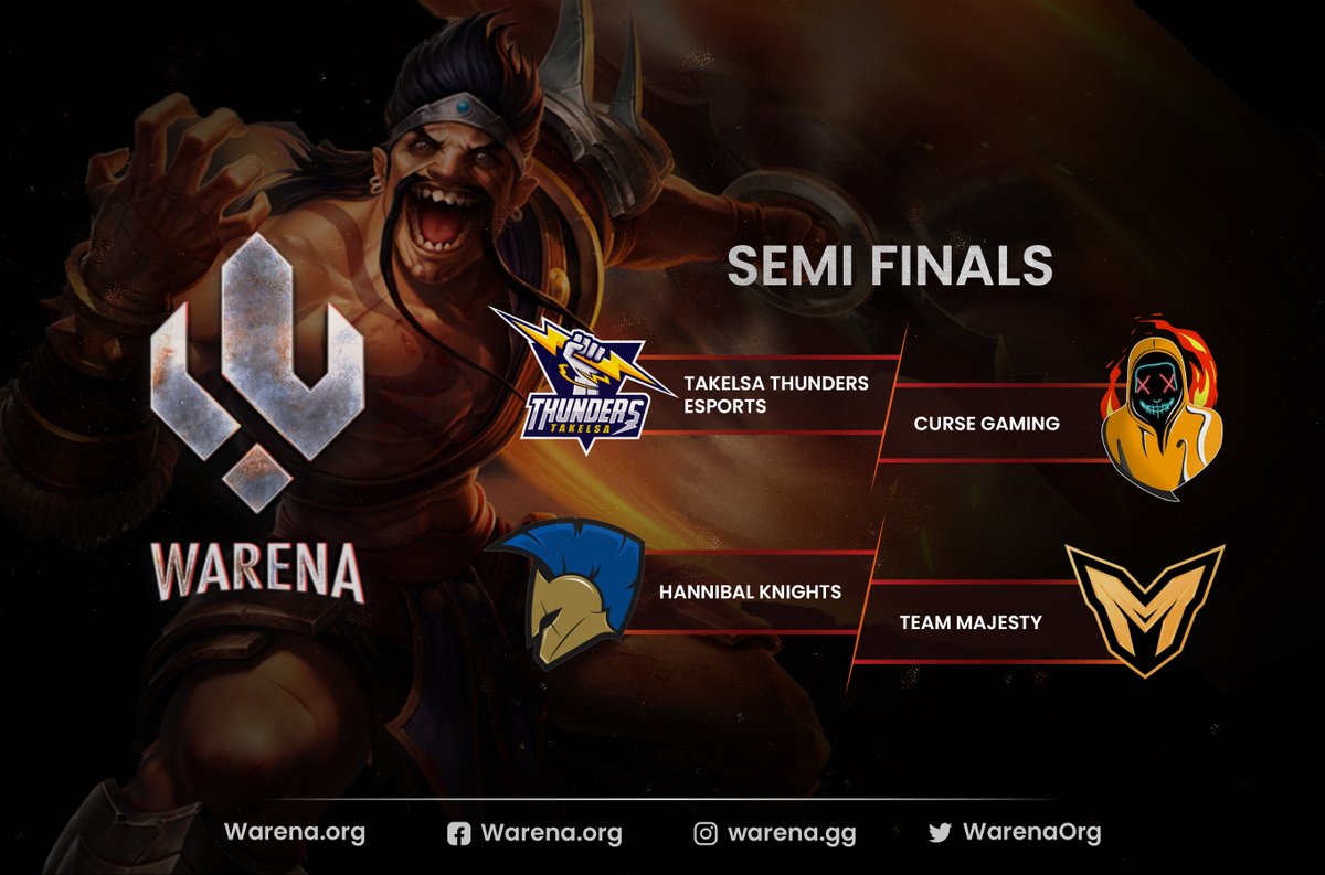 What a great first day of the tournament! 😱😱 We had a lot of fun guys and hope you did as well! 🔥🔥
 
👉 Below the semi-finals matches: 
  ◾️Team Majesty VS Hannibal Knights (I have the chills already! 👌)
  ◾️Curse Gaming VS Takelsa Thunders Esports (Exciting match! ⚡️⚡️)