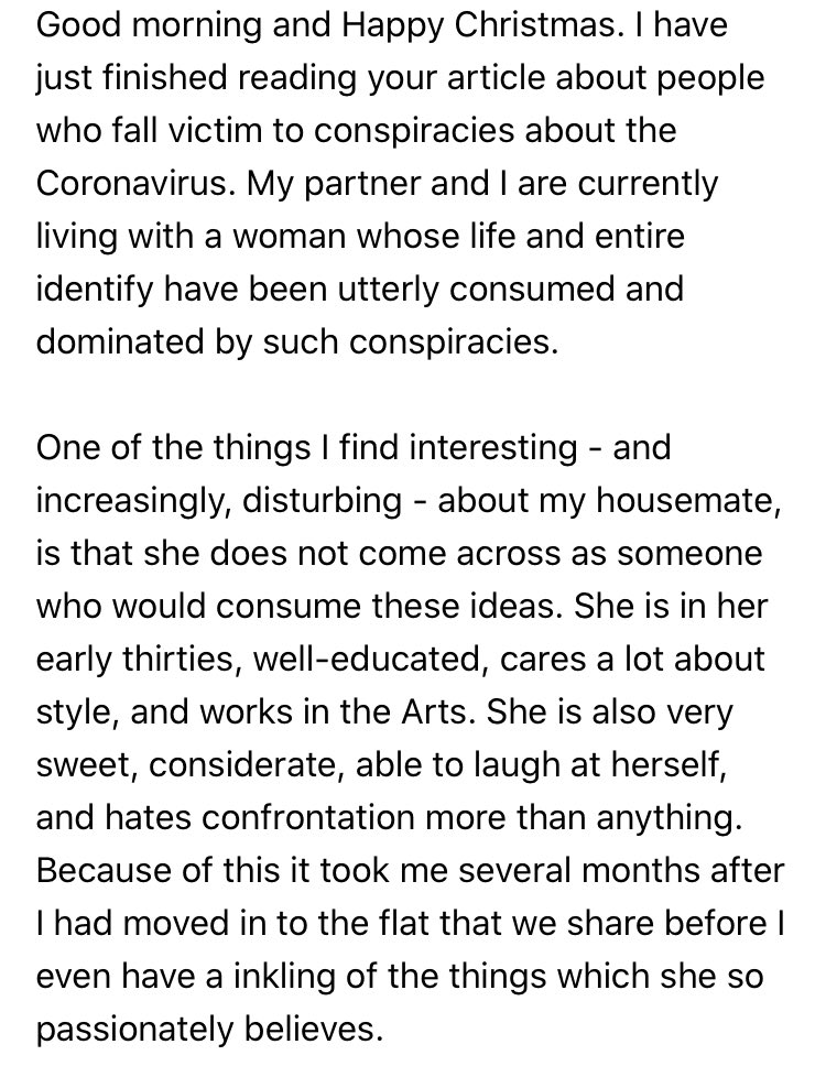 These are just the casualties of viral disinformation that I have reported on and whose stories I’ve investigated.I have received tens of emails from those who say this article hit home. Their families and friends have been impacted by conspiracy theories online this year.