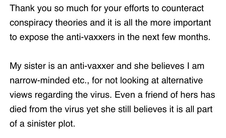 These are just the casualties of viral disinformation that I have reported on and whose stories I’ve investigated.I have received tens of emails from those who say this article hit home. Their families and friends have been impacted by conspiracy theories online this year.