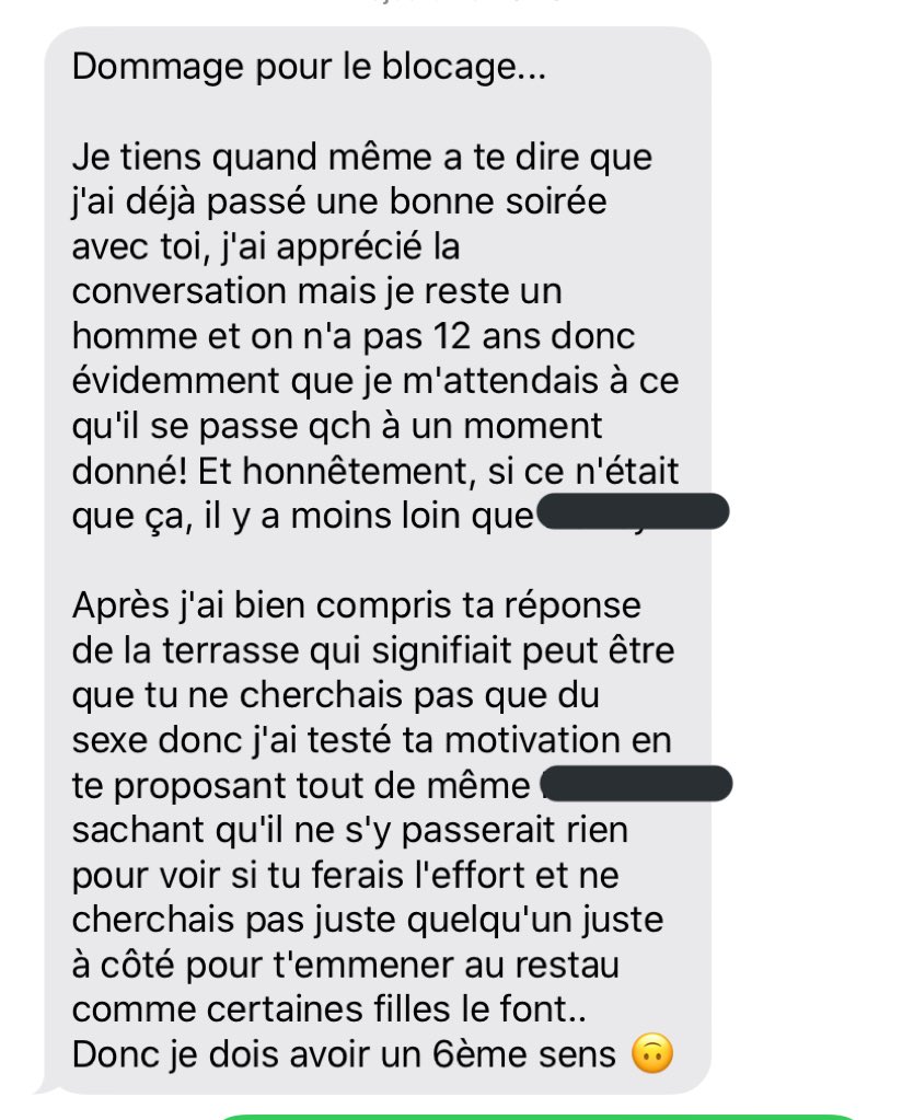 J’ai décommandé parce que j’avais passé une mauvaise journée et que j’avais pas envie de me taper 120 bornes en une soirée. Et là :