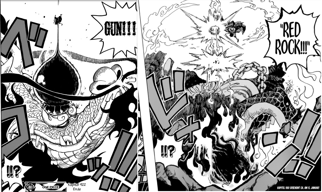 The Oberle Ruffys Red Rock Gegen Kaido Hat Fast Den Gleichen Verlauf Wie Als Die Beiden Das Erste Mal In Kapitel 922 Aufeinander Geprallt Sind Krass Wie Oda So Auch