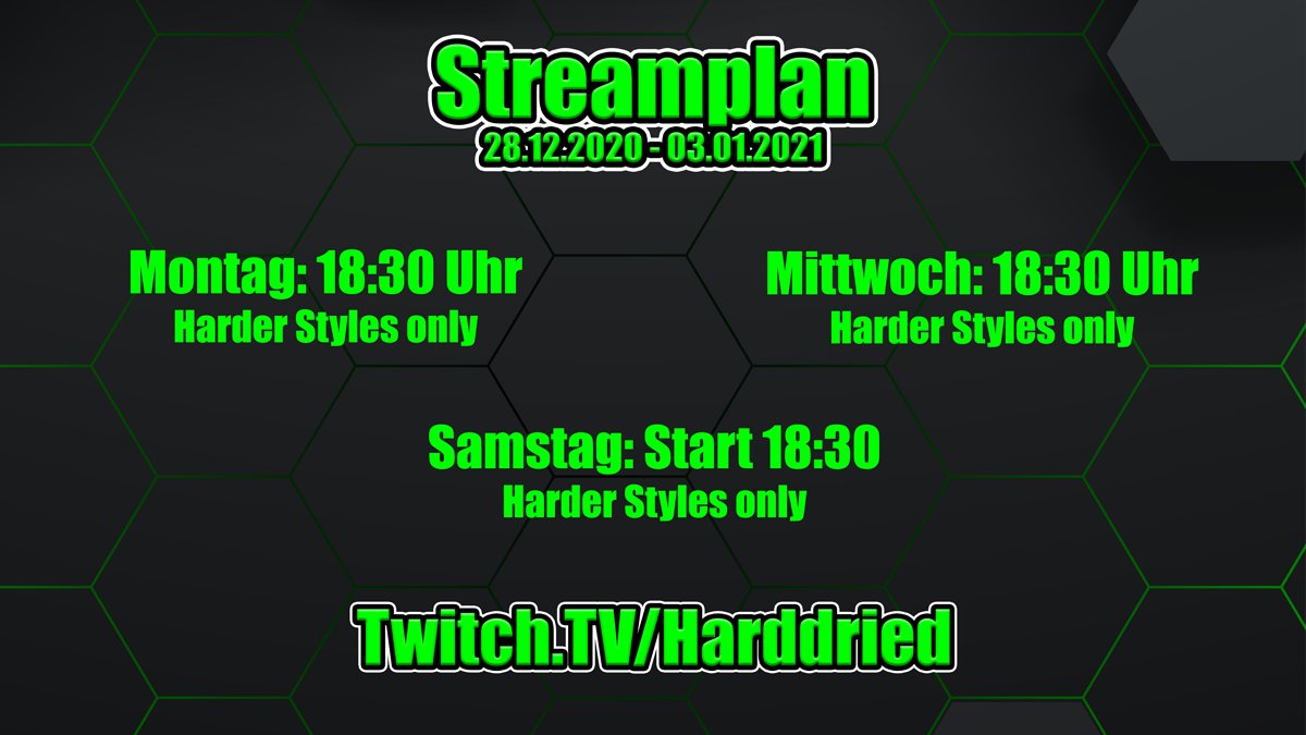 Harddried's tweet image. Der Streamplan für kommende Woche!

Es bleibt alles, wie immer 😊😊
Ich wünsche euch einen schönen Sonntag! ❤️❤️

#comloben #twitchstreamer #twitchdj #twitch #hardstyle   #kuhglocke #matzediekatze #hardstyledj
