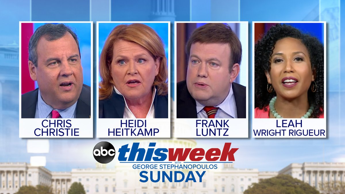 ThisWeekABC's tweet photo. .@GovChristie, @HeidiHeitkamp, @FrankLuntz and @LeahRigueur join the Powerhouse Roundtable to discuss President Trump’s recent pardons for his political allies and loyalists. Sunday on @ThisWeekABC https://t.co/PIawKaSQiq https://t.co/f71Mo1dBcg