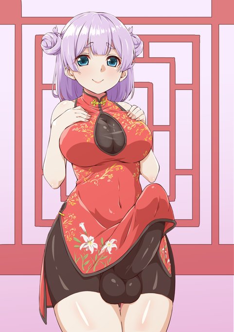 チャイナドレスのふたなり描きました。 