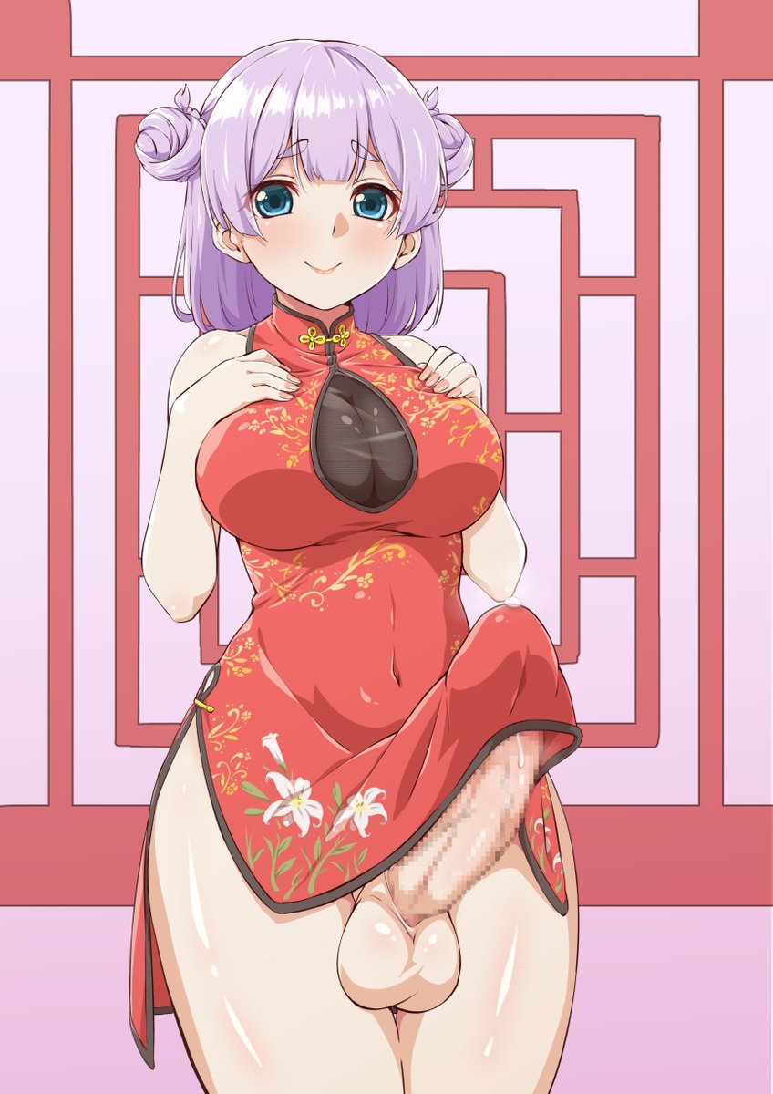 チャイナドレスのふたなり描きました。 