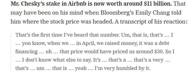 Let's take a look at the Airbnb IPO. UP OVER 100% ON IPO DAY!! That's amazing! Surely everyone should be celebrating. This is what success looks like right? Management must be popping champagne. No - this is a complete fuck up... read on