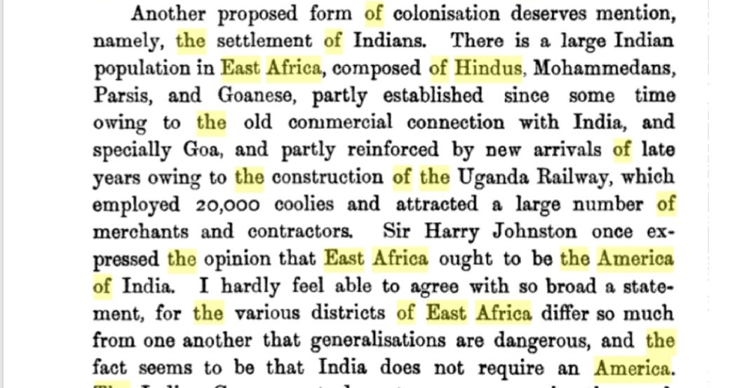“Sir Harry Johnston (1858-1927) once expressed the opinion that East Africa ought to be the America of India.” https://books.google.com/books?id=ZvAoasZjI8wC&pg=PA178&dq=America+of+the+Hindus+East+Africa+Protectorate