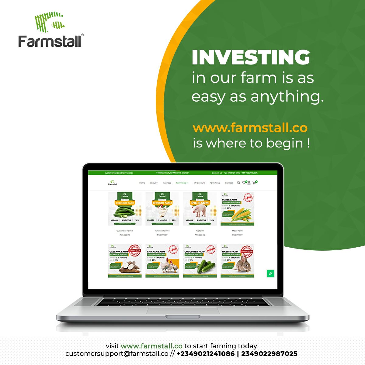 Providing you with the most trusted agricultural investment plan.
Farm with Us, change the world.

#Farmstall #agrictech #investinagriculture #farming #naijainvestors #investinfarming #agriculture