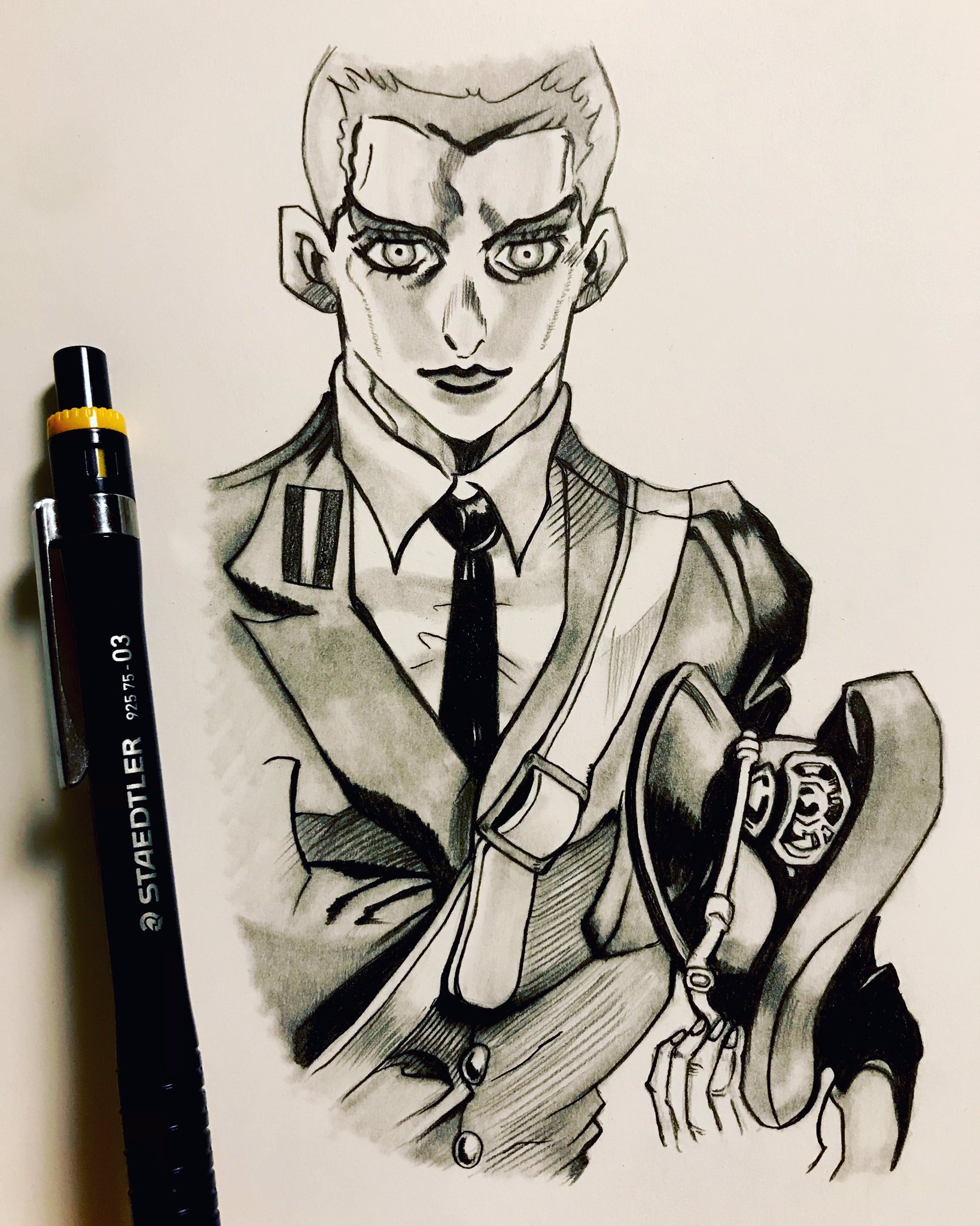 Swanky Haru Auf Twitter 模写修行 警官時代の アバッキオ を描きました 制服とかスーツをピシッと着こなしている人から出ている色気ってめちゃくちゃ素敵 描いてみたかった1枚です ジョジョの奇妙な冒険 Jojo レオーネ アバッキオ 荒木飛呂彦 シャーペン