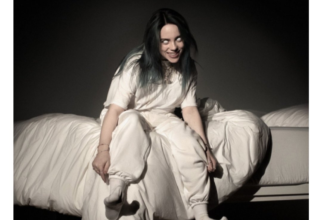 La pochette de l'album «When we all fall asleep, where do we go». Les yeux blancs symbolisent un manque d'âme et/ou de possession démoniaque. De nombreux jeunes artistes sont représentés avec des yeux vides, l'industrie adore dépeindre ses esclaves de cette façon.