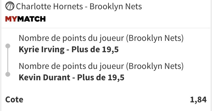 PronosAmazing's tweet photo. BET 1 : 

🏀 Ivring et Durant 20 points ou + 

📊 Côte : 1,85 
💰 Mise : 2% 

Fav si tu suis ❤️ #TeamParieur https://t.co/WZUEigaJwS
