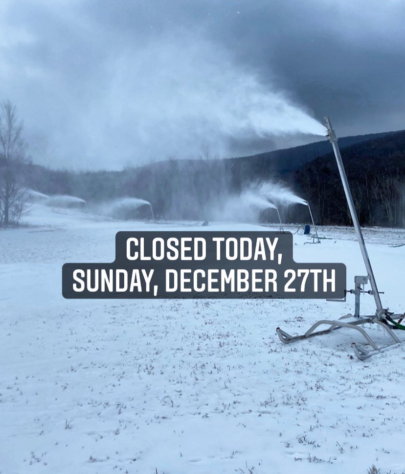 bearpenmountain's tweet photo. CLOSED TODAY, Sunday, December 27TH!  We are busy making snow and will re-open tomorrow!  Reservations for snow tubing are now available on our website. (link in bio) https://t.co/6G0JheSnl4