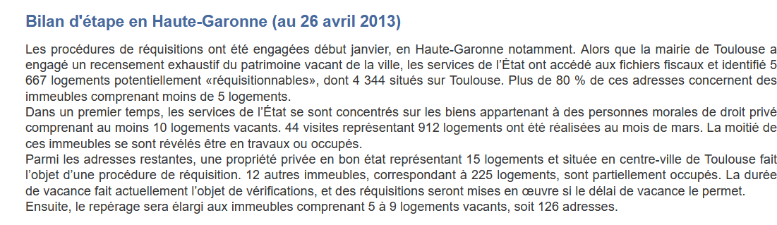 Selon une étude menée en 2013 par  @PrefetOccitanie à la demande de  @CecileDuflot alors ministre du logement, des logements étaient réquisitionnables en 2013, hélas l’audit ne fut quasiment pas suivi d'effets...