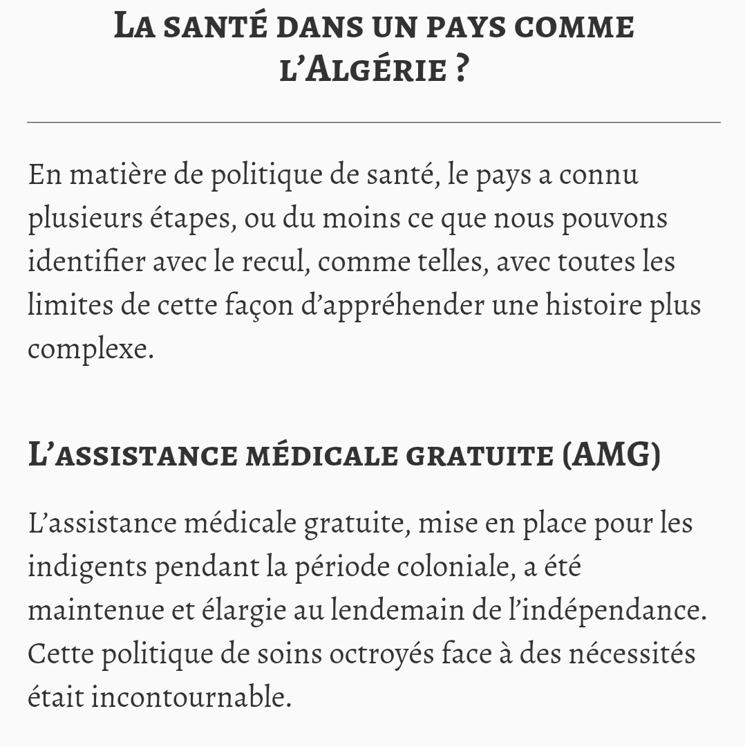 3- politique sociale L'Etat providence algérien ? Omar Brixi, enseignant chercheur à Paris 11, préfère le terme d'État édificateur. L'accès à la santé est favorisé par la gratuité. Indéniablement, l'État remplit son rôle dans ce domaine.