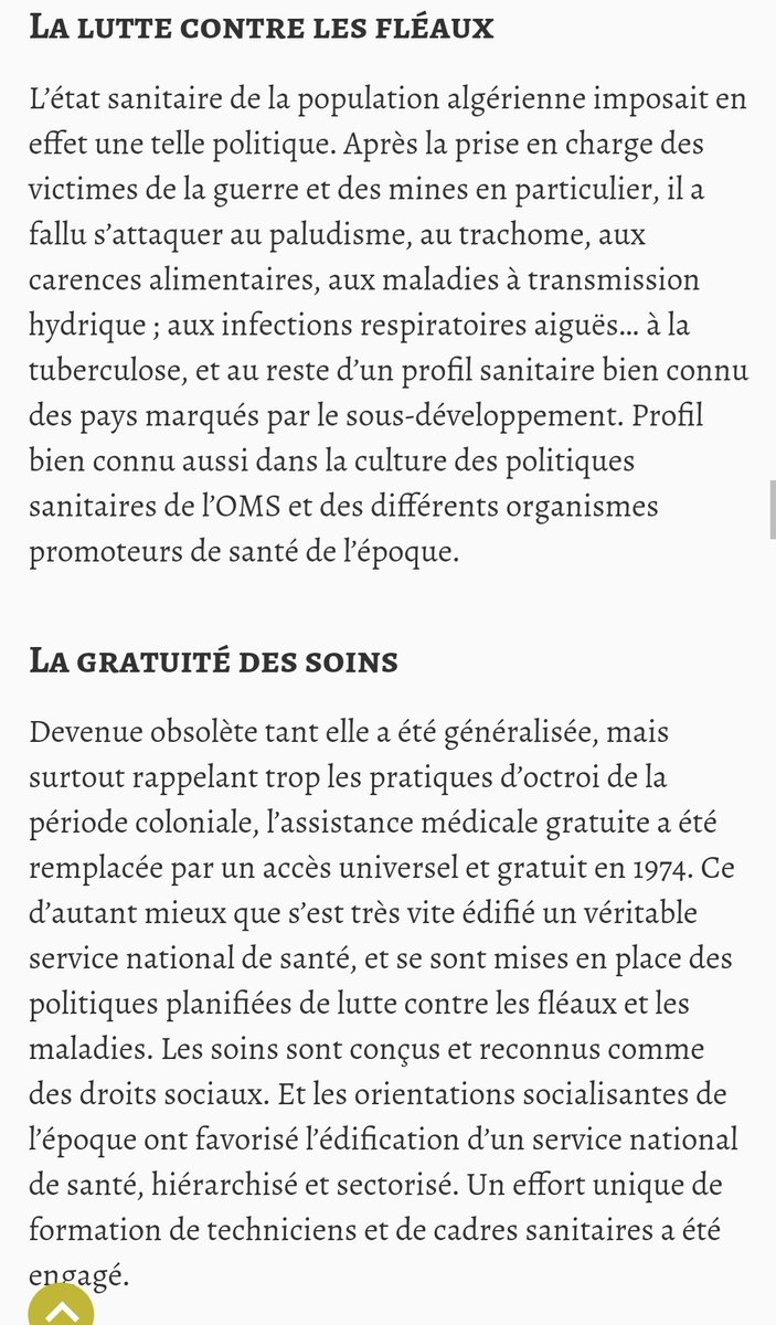 3- politique sociale L'Etat providence algérien ? Omar Brixi, enseignant chercheur à Paris 11, préfère le terme d'État édificateur. L'accès à la santé est favorisé par la gratuité. Indéniablement, l'État remplit son rôle dans ce domaine.