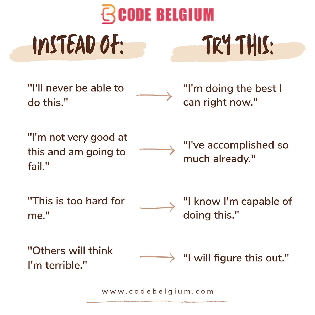 CodeBelgium's tweet image. Change the way you think and everything will change. 

Join Remote Software Engineering Program.

Visit: codebelgium.com

#fullstackdeveloper #softwareengineering #coding #codingbootcamp #programming #learntocode #learnnewskills #newnormal #achieveyourdream
#codebelgium