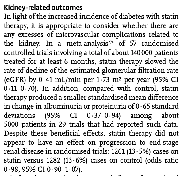 Statins probably slow the progression of kidney disease in randomized controlled trials but to uncertain clinical benefit.29/n