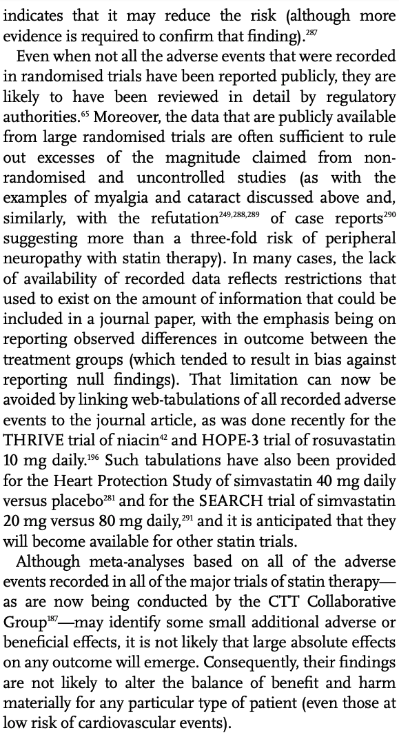 Statins may be associated with other effects like liver disease, sleep disturbance, aggression, suicidal behaviour, erectile dysfunction, neuropathy, but these are almost certainly small and will not alter the current risk-benefit from statins, even in low-risk patients.30/n