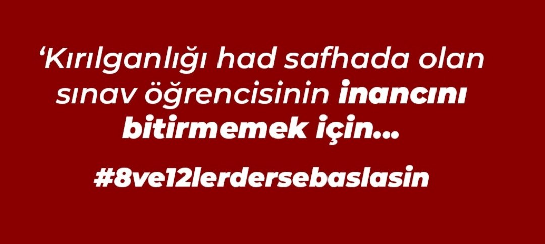 Sınava girecek çocuklarımıza karşı sorumluluğumuz toplum sağlığını korumada aldığımız sorumluluk kadar değerlidir.

#8ve12lerdersebaslasin <a href="/ziyaselcuk/">Ziya Selçuk</a> <a href="/tcmeb/">Millî Eğitim Bakanlığı</a>