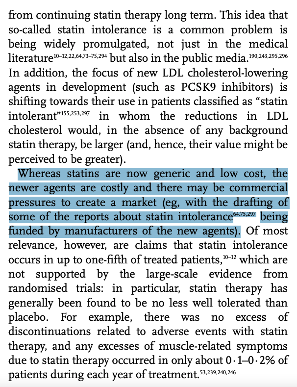 But statins are off-patent and cheap. Reports on statin intolerance are funded by pharma in an effort to sell more expensive drugs.33/n