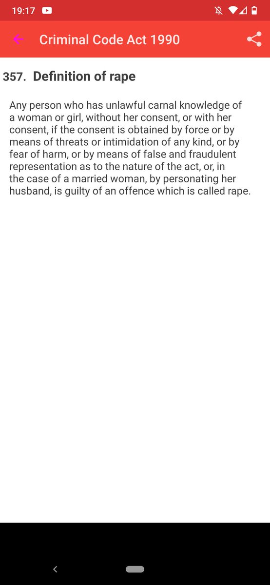 3. Even if this girl could consent (which she couldn't), by virtue of S. 357 of the Criminal code Act, consent obtained by force, means of, threat or intimidation, fraudulent representation, etc is not consent. Y'all can see for yourselves.