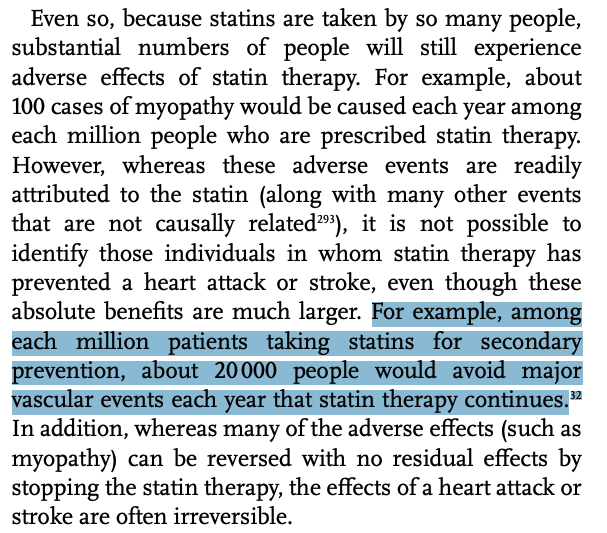 Among a million patients taking statins, about 20,000 would avoid major vascular complications for each year that statins are continued.32/n