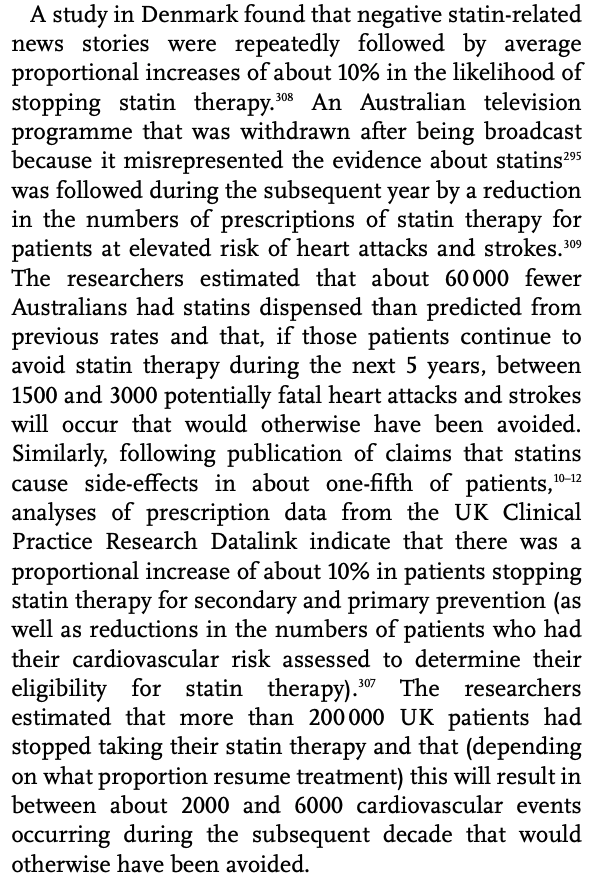 Negative media attention about statins causes people to discontinue their statin therapy and likely results in thousands of excess major vascular events (like heart attacks) around the world.35/35/end