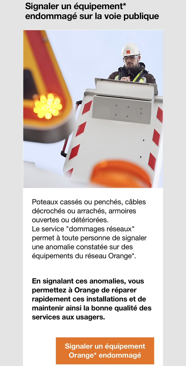 ⚠️ #TempeteBella ⚠️

Vous constatez des dégâts sur notre réseau téléphonique :

▶️ Rdv sur le site ou l'application « dommages réseaux » 

▶️ Réalisez un signalement localisé
 
▶️ Nos équipes techniques pourront intervenir + rapidement 

📲 dommages-reseaux.orange.fr