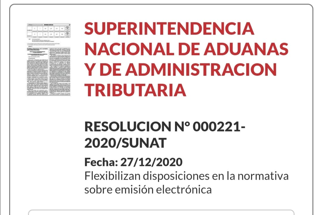 SUNATOficial's tweet photo. Normas Legales 🗞️
Resolución N° 221-2020/SUNAT

Nuevas disposiciones sobre emisión electrónica.

Ir a la norma 🔎 https://t.co/n8fqEtuc63

Vía @DiarioElPeruano https://t.co/jBXQiVMVZQ