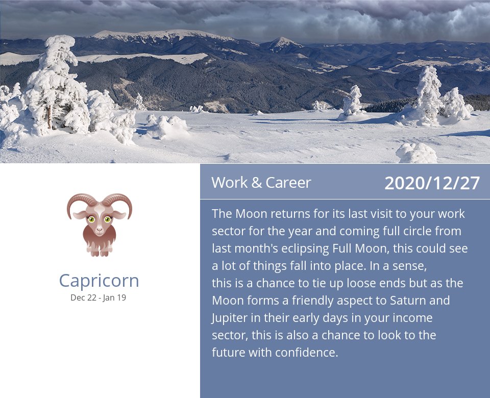 capricorn_scope's tweet photo. Work &amp; Career Horoscope for Dec 27, 2020 => Read the rest at: https://t.co/5DC8RIfK9A How did we do? #Capricorn #CapricornCareer #CapricornAstrology https://t.co/WfEuTxVA8r