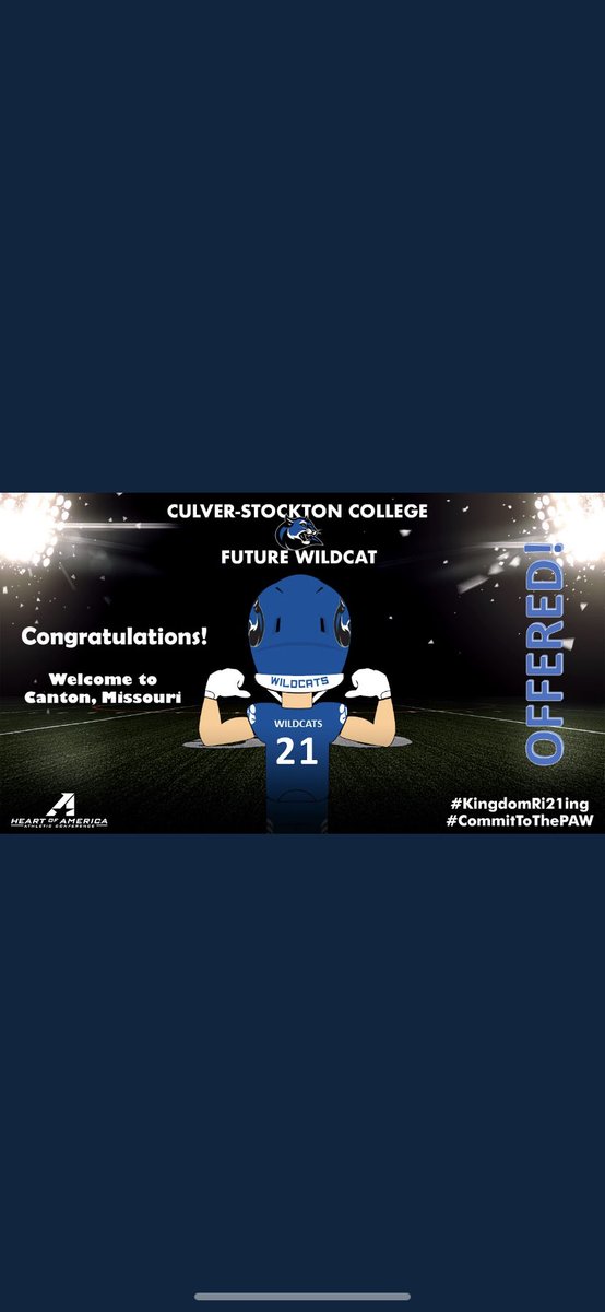 Extremely blessed to have received my first official football scholarship to Culver Stockton College. Thank you so  much to <a href="/CoachCutshaw/">Roy Cutshaw Jr</a> <a href="/alvin_sanders03/">Dr. Alvin Sanders, Jr</a> @aaronmjones10