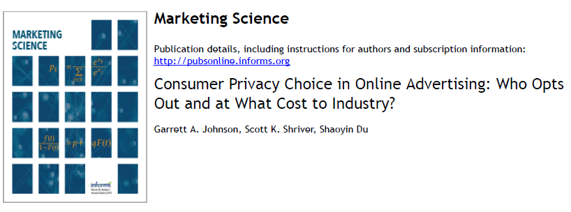 4) Consumer Privacy Choice in Online Advertising: Who Opts Out and at What Cost to Industry? by Johnson, Shriver, Du ( @garjoh_canuck ). The headline finding of this paper is intriguing: although many consumers state privacy concerns in surveys, almost nobody (only 0.23%) ... 9/
