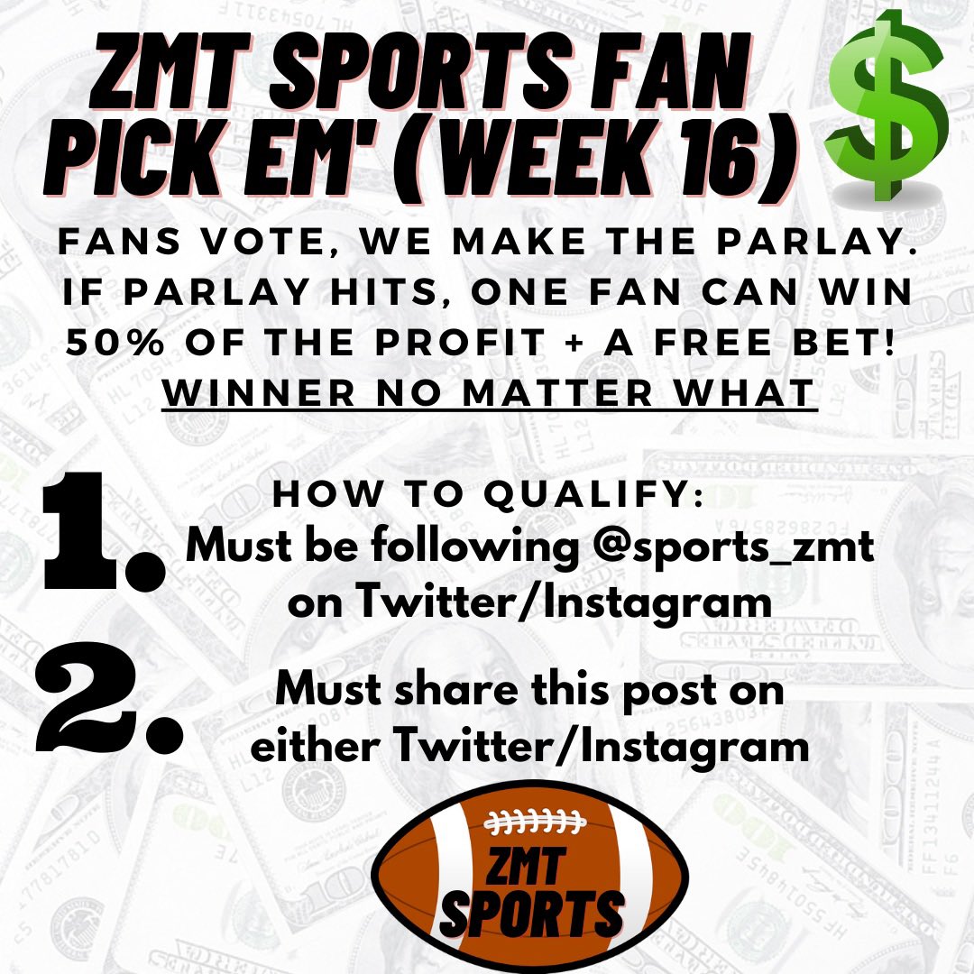 sports_tmd's tweet photo. ZMT Sports Pick Em’ is back!

SHARE AND LIKE THIS POST (Must be following @sports_zmt) AND QUALIFY. CHANCE TO WIN A FREE $10 BET ON US REGARDLESS OF THE OUTCOME.

LETS GO💰 #ZMTSports https://t.co/kyl5GMPKk9