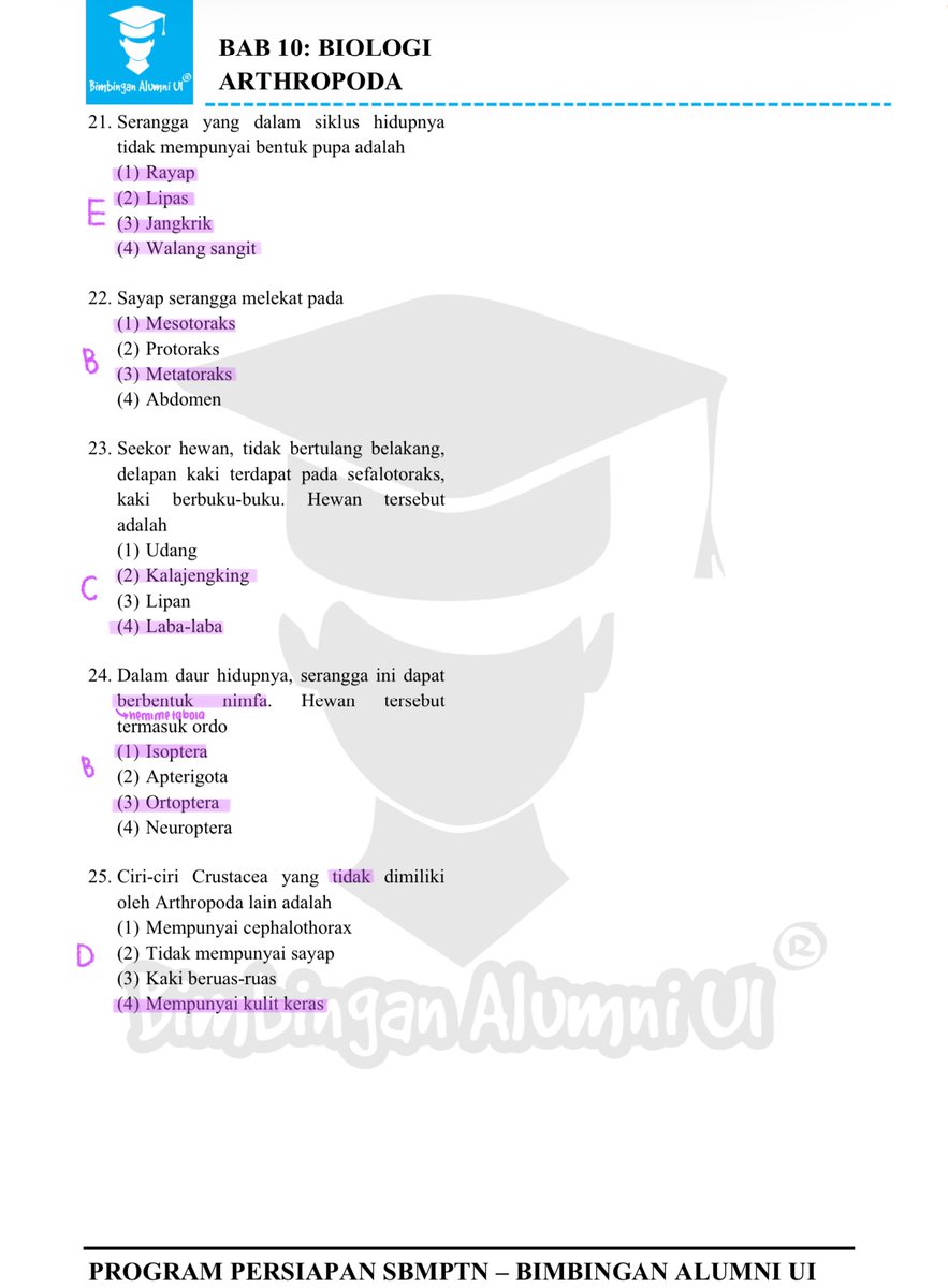 —🔮bimbingan alumni ui, bab 10 : arthropoda!

boleh banget dikoreksi yaa

no. 8 dan 20 masih kurang yakinn