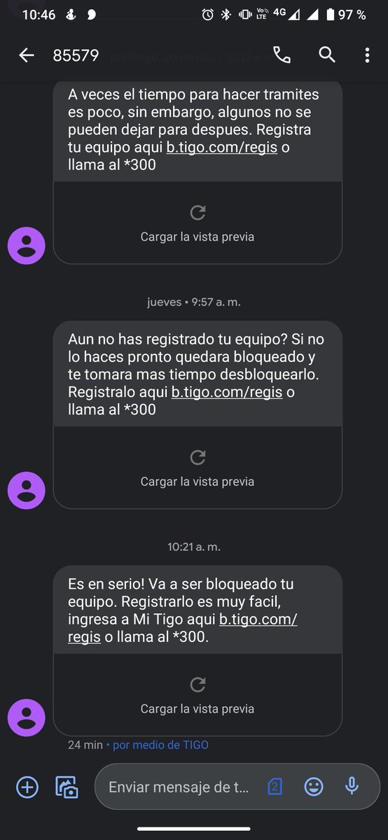 Danitort1's tweet photo. @Tigo_Colombia como hago para que no me bloqueen el IMEI?, ya lo registre y ahora siguen con mensajes de amenaza y llamadas desde hace dos semanas... Que vaina con este operador lo mejor es que no hay asesor en línea y el bot no sirve para nada. @sicsuper como elevó la queja ? https://t.co/R9bDhsiUza
