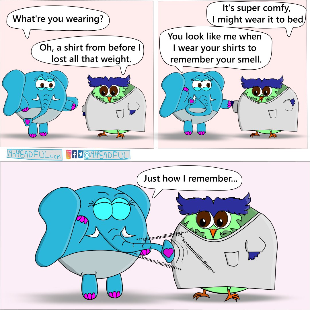 AHeadful's tweet photo. Characters not to scale

#Aheadful #love #webcomic #webtoon #comic #comics #comicstrip #funny #dailycomic #cartoonoftheday #funnycartoons #art #funnycartoons #humor #jokes #family #life #lol #drawing #goodmorning #pajamashirt #loungewear #bigclothes #sleepwear #imissyourscent https://t.co/rhn2APyt6b