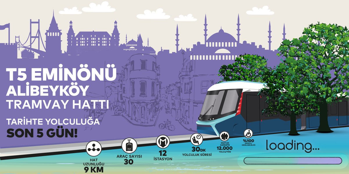 Tarihte yolculuğa son 5 gün!
9 km hat uzunluğu 😎

#T5EminönüAlibeyköyCepOtogarıTramvayHattı #metroistanbul #büyükaçılış #heyecanlıbekleyiş