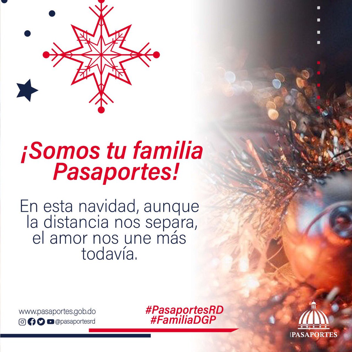 En esta navidad, aunque la distancia nos separa, el amor nos une más todavía. Somos tu familia pasaportes.
 
#PasaportesRD