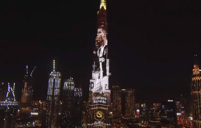 Cristiano Ronaldo on Burj Khalifa at Dubai Globe Soccer Awards 2021. (Image: Twitter)