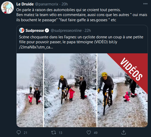  #VeloFakeOFF  #VFO006La cyclosphère a-t-elle réellement défendue (et massivement) le cycliste ayant donné un coup de genou à une fillette comme l'affirment plusieurs  #AntiVélos ? FactCheckons !1/11