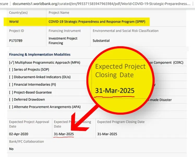 The World Bank shows that COVID-19 is a project that is planned to continue until…end of March 2025!