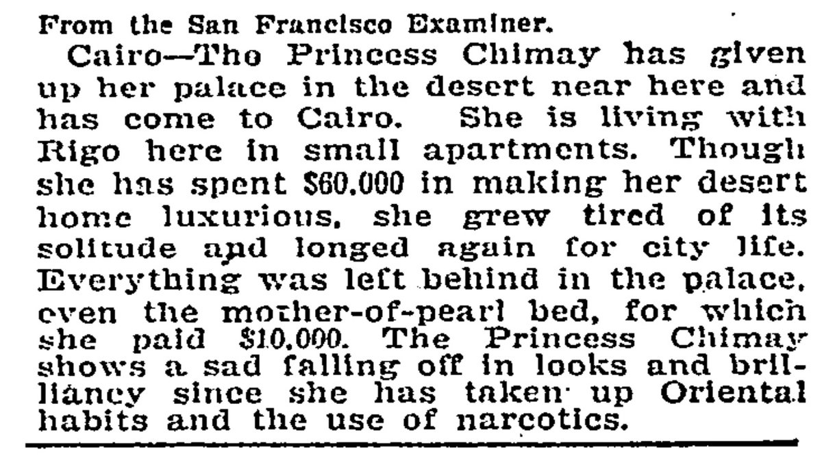 Of course, the Western press printed sensationalist stories about the huge marble palace she had allegedly bought in the desert, about the lavish parties she attended, the new friends she was making in Egypt's aristocracy, her drug use, and the American eagle tattoo on her back.