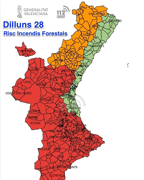 La AGENCIA VALENCIANA DE SEGURETAT I RESPOSTA A LES EMERGENCIES informa: Para mañana dia  28 de diciembre  en el municipio de Altea el nivel de preemergencia ante el riesgo de incendios forestales será 3 (Riesgo extremo).